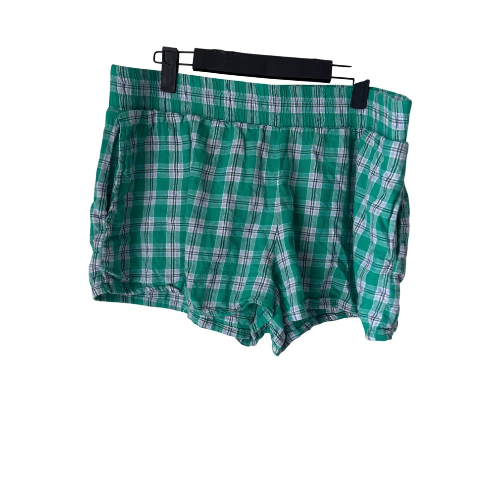 Colsie Womens XL Green Plaid Lounge Shorts Metallic Shimmer Elastic  Pockets